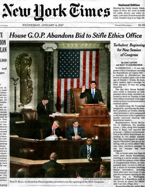 Saluting Ryan and a Classic Fasces, The New York Times, January 4, 2017